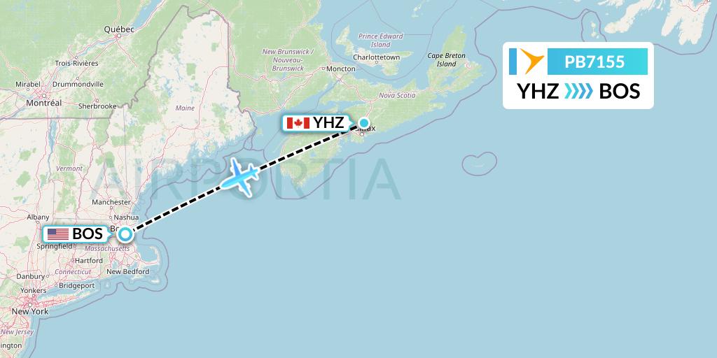 PB7155 PAL Airlines Flight Map: Halifax to Boston