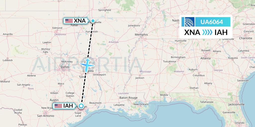 UA6064 United Airlines Flight Map: Bentonville to Houston