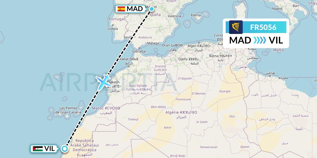 FR5056 Ryanair Flight Map: Madrid to Dakhla