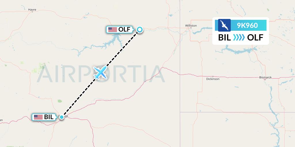 9K960 Cape Air Flight Map: Billings to Wolf Point
