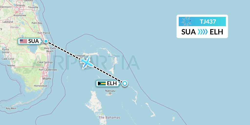 TJ437 Tradewind Aviation Flight Map: Stuart to North Eleuthera