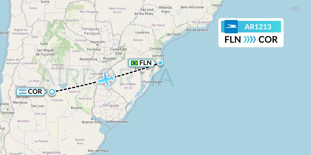 AR1213 Aerolineas Argentinas Flight Map: Florianopolis to Cordoba