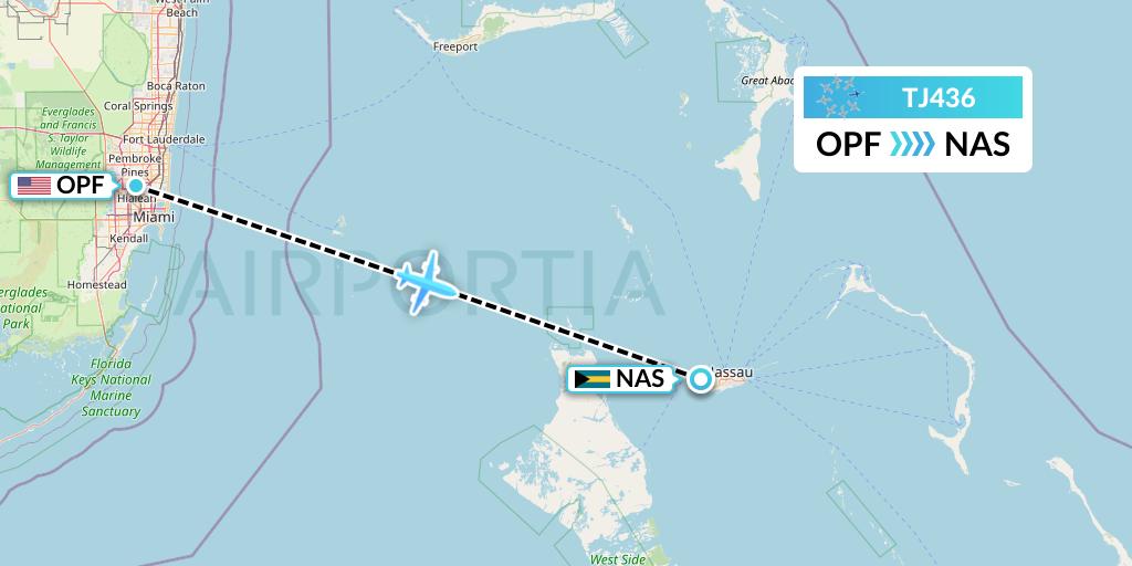 TJ436 Tradewind Aviation Flight Map: Miami to Nassau