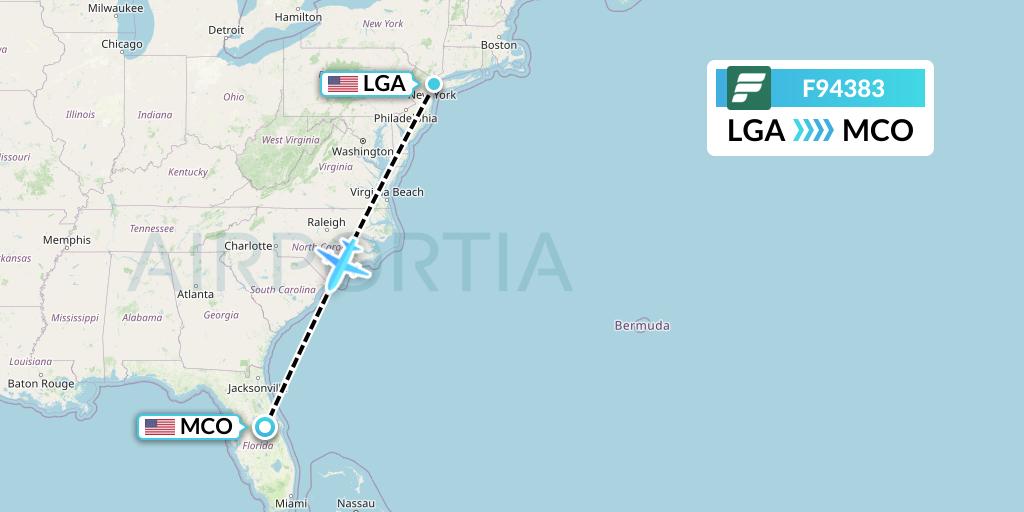F94383 Frontier Airlines Flight Map: New York to Orlando