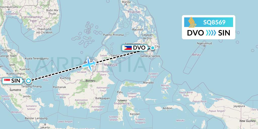 SQ8569 Singapore Airlines Flight Map: Davao City to Singapore