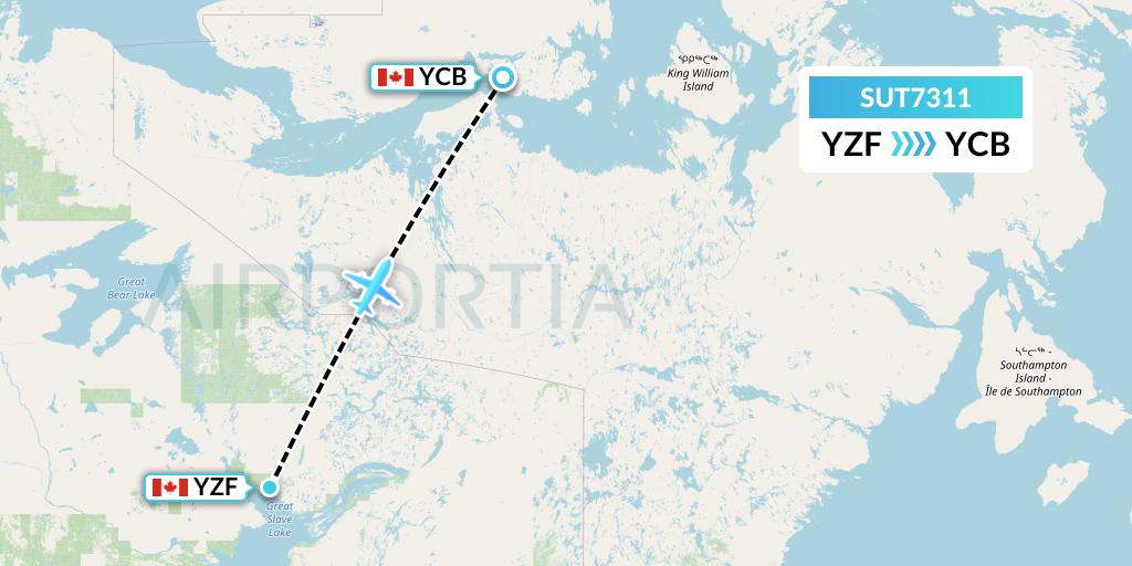 SUT7311 Summit Air Ltd. Flight Map: Yellowknife to Cambridge Bay