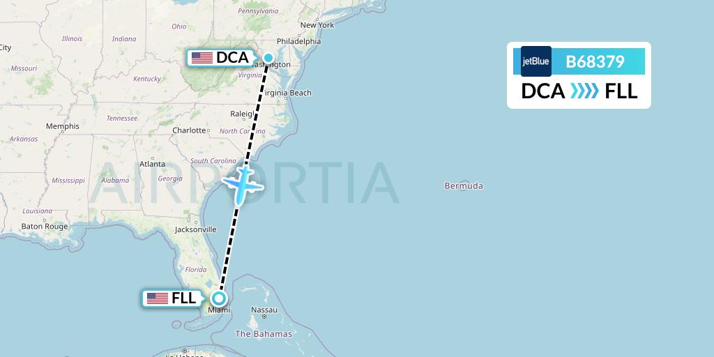 B68379 JetBlue Airways Flight Map: Washington to Fort Lauderdale