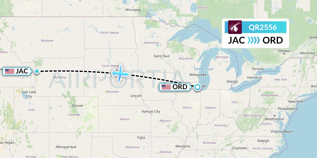 QR2556 Qatar Airways Flight Map: Jackson to Chicago