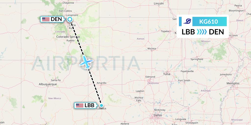 KG610 Key Lime Air Flight Map: Lubbock to Denver
