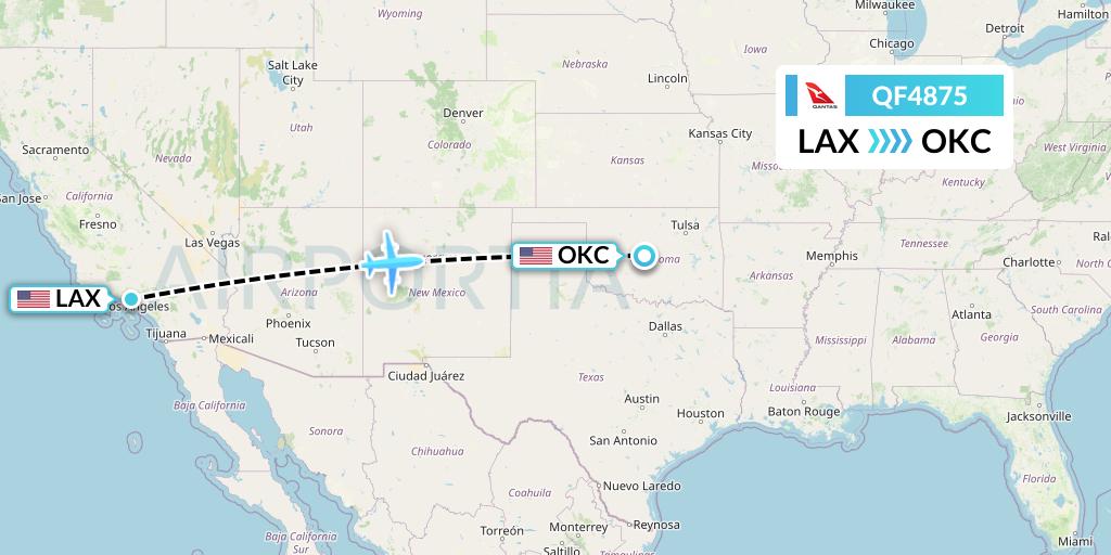 QF4875 Qantas Flight Map: Los Angeles to Oklahoma City
