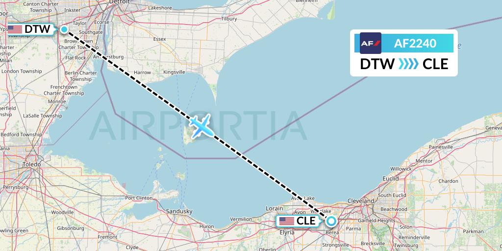 AF2240 Air France Flight Map: Detroit to Cleveland