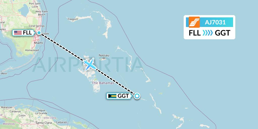 AJ7031 Aztec Airways Flight Map: Fort Lauderdale to George Town