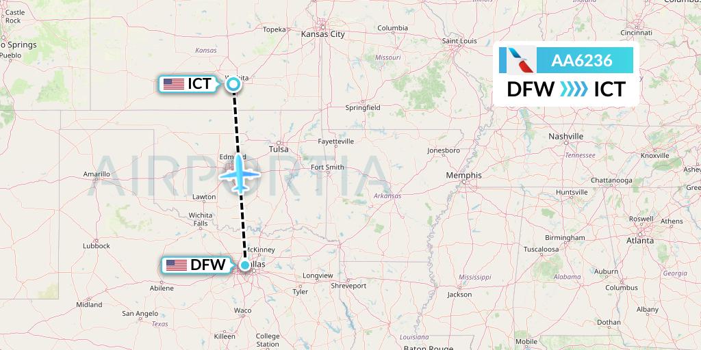 AA6236 American Airlines Flight Map: Dallas to Wichita