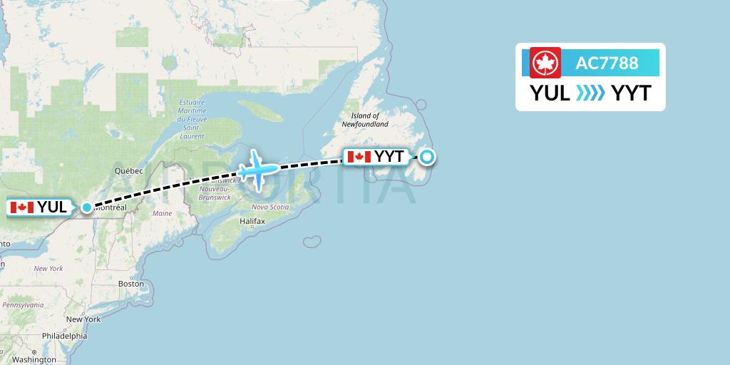 AC7788 Air Canada Flight Map: Montreal to St. John's