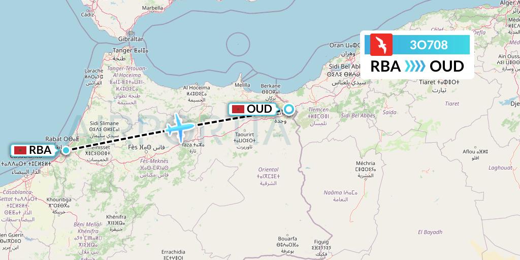 3O708 Air Arabia Maroc Flight Map: Rabat to Oujda