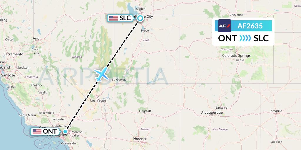 AF2635 Air France Flight Map: Ontario to Salt Lake City