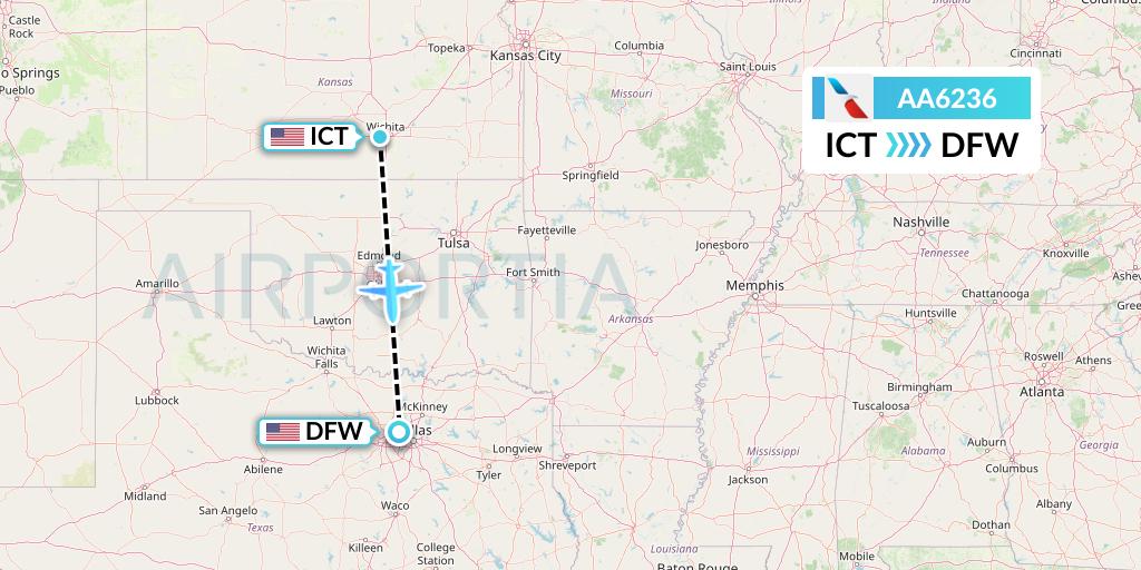AA6236 American Airlines Flight Map: Wichita to Dallas