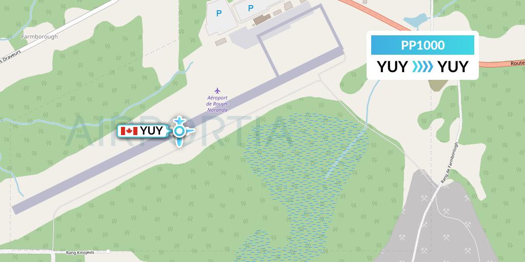 PP1000 Jet Aviation Business Jets Flight Map: Rouyn to Rouyn