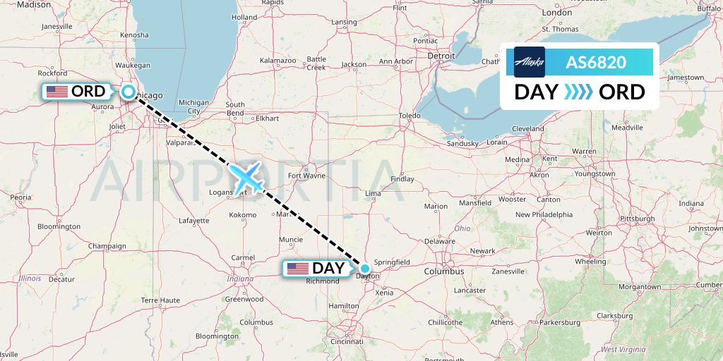AS6820 Alaska Airlines Flight Map: Dayton to Chicago