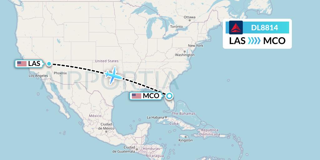 DL8814 Delta Air Lines Flight Map: Las Vegas to Orlando