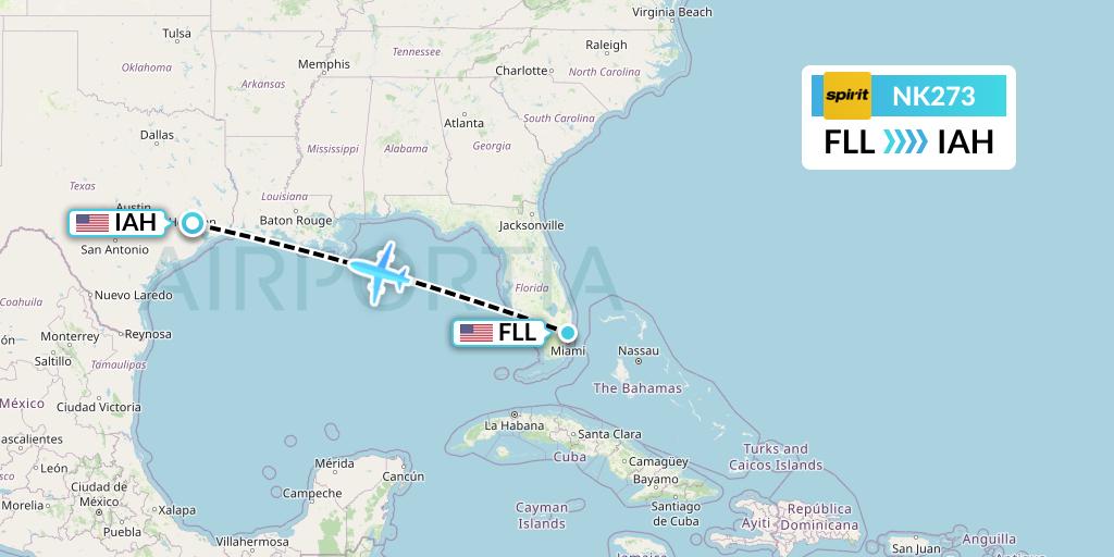 NK273 Spirit Airlines Flight Map: Fort Lauderdale to Houston