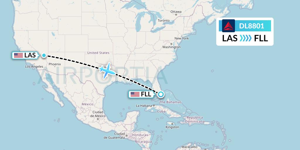 DL8801 Delta Air Lines Flight Map: Las Vegas to Fort Lauderdale