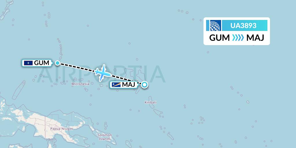 UA3893 United Airlines Flight Map: Guam to Majuro