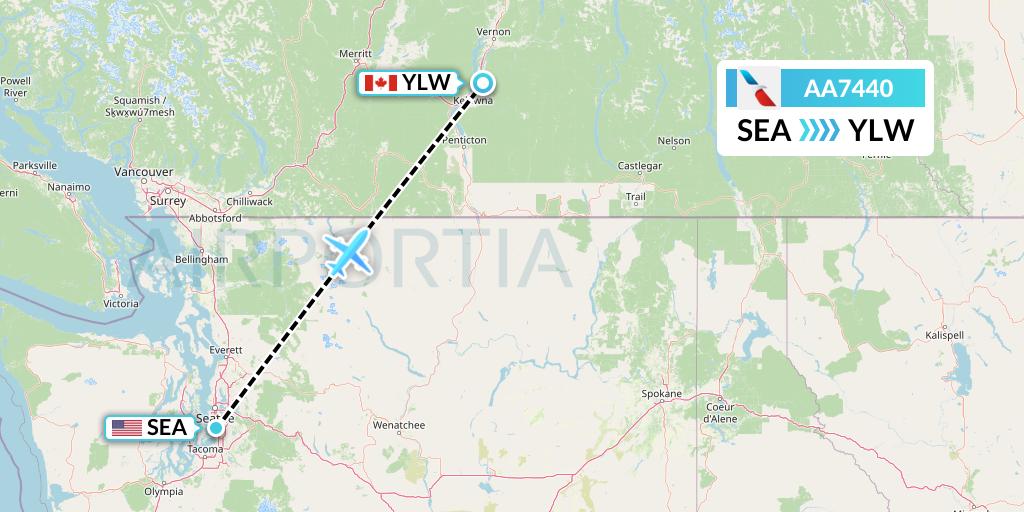 AA7440 American Airlines Flight Map: Seattle to Kelowna