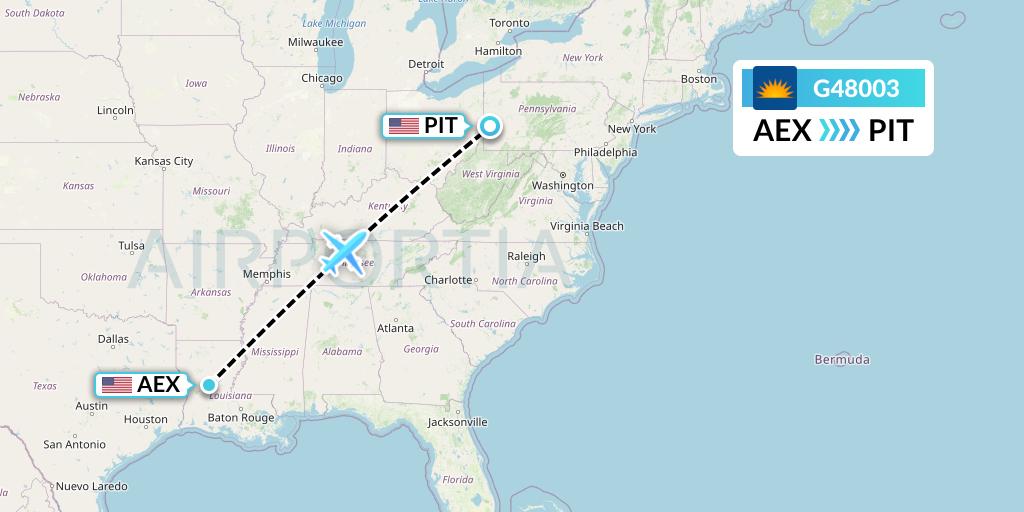 G48003 Allegiant Air Flight Map: Alexandria to Pittsburgh