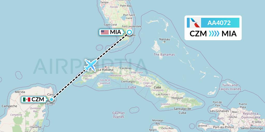 AA4072 American Airlines Flight Map: Cozumel to Miami