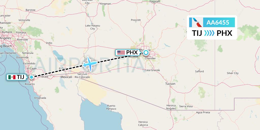AA6455 American Airlines Flight Map: Tijuana to Phoenix