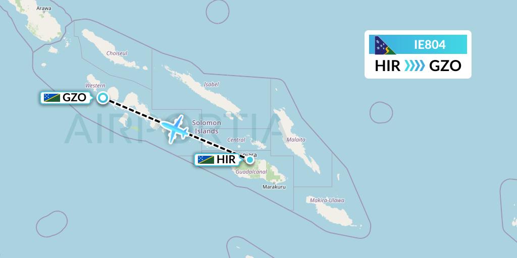 IE804 Solomon Airlines Flight Map: Honiara to Gizo