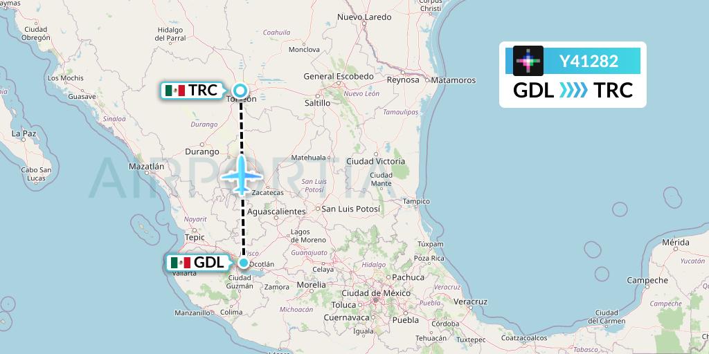 Y41282 Volaris Flight Map: Guadalajara to Torreon