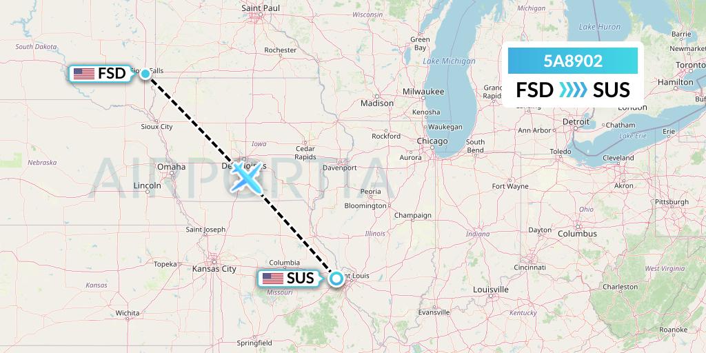 5A8902 Alpine Air Express Flight Map: Sioux Falls to St. Louis