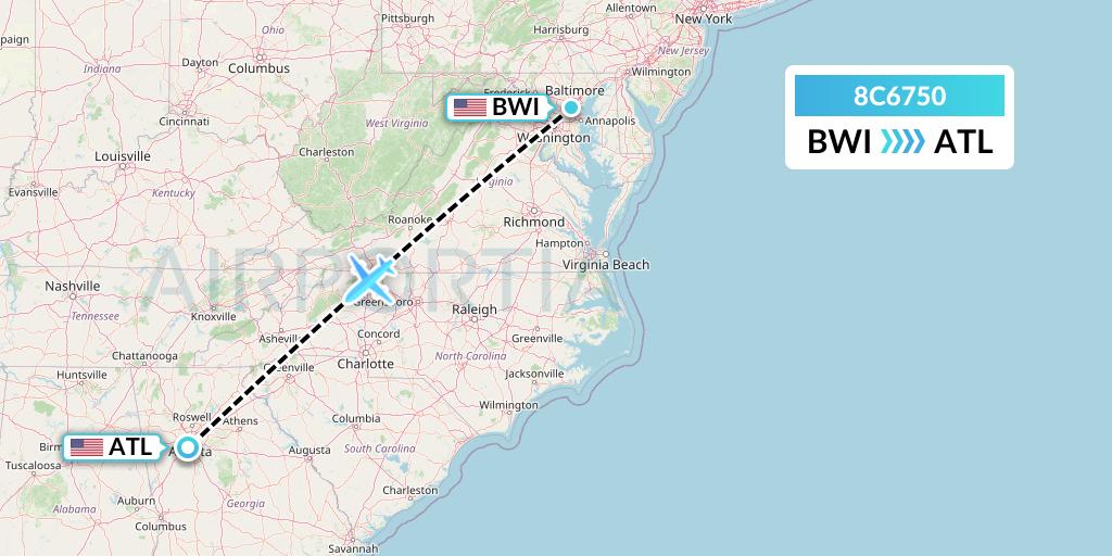 8C6750 Air Transport International Flight Map: Baltimore to Atlanta