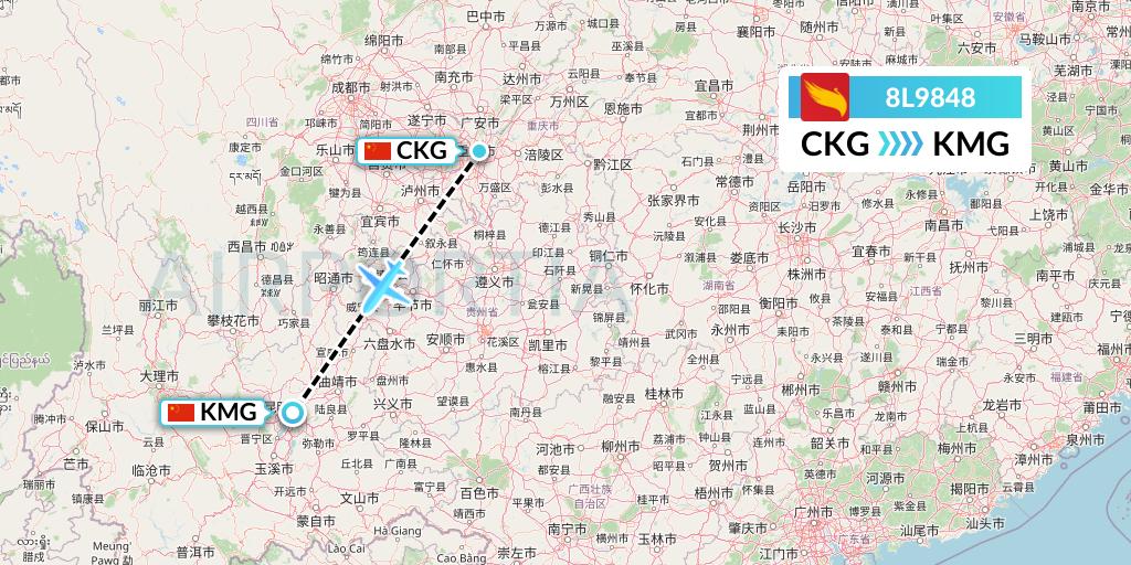 8L9848 Lucky Air Flight Map: Chongqing to Kunming