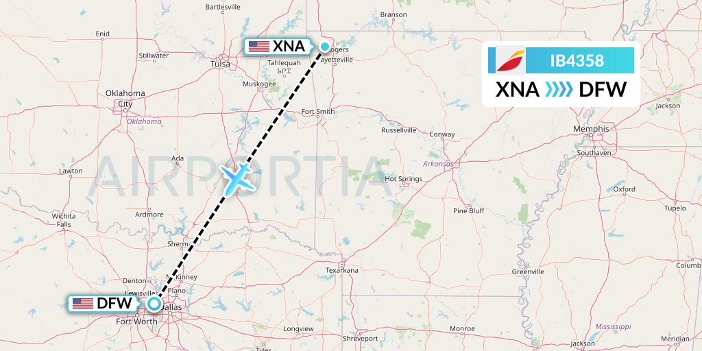IB4358 Iberia Flight Map: Bentonville to Dallas