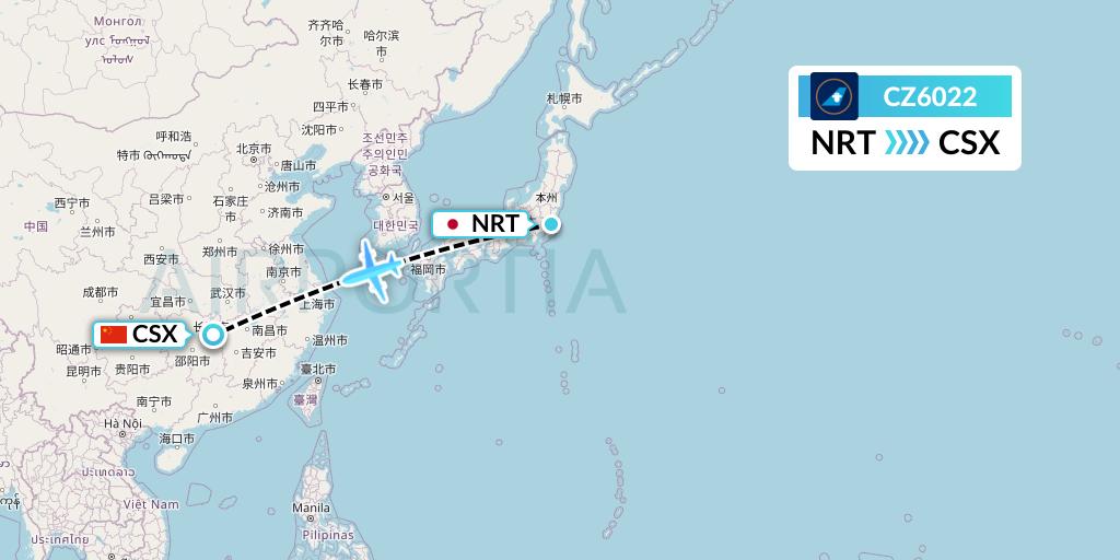 CZ6022 China Southern Airlines Flight Map: Tokyo to Changsha