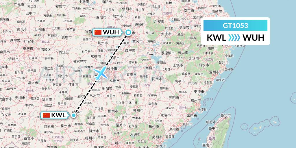 GT1053 Air Guilin Flight Map: Guilin to Wuhan