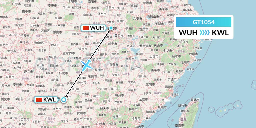 GT1054 Air Guilin Flight Map: Wuhan to Guilin