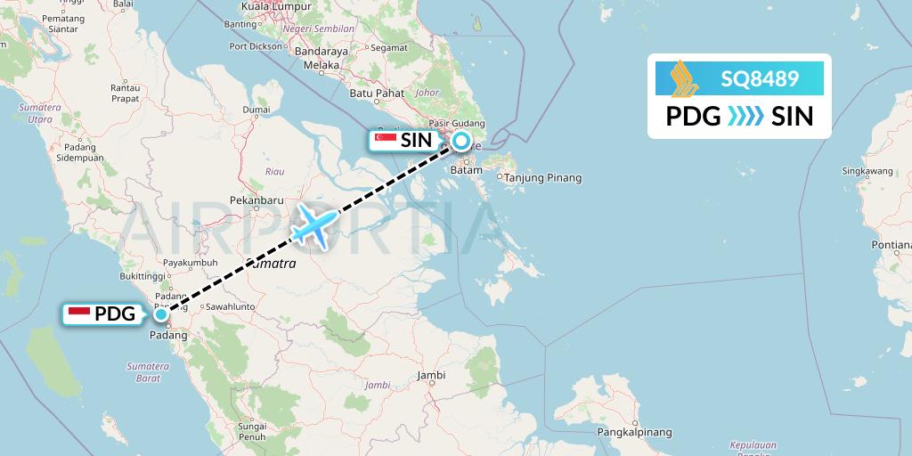 SQ8489 Singapore Airlines Flight Map: Padang to Singapore