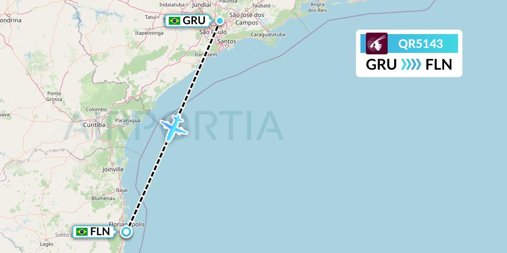 QR5143 Qatar Airways Flight Map: Sao Paulo to Florianopolis
