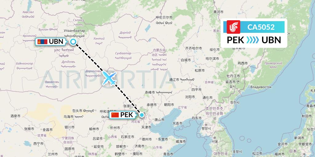 CA5052 Air China Flight Map: Beijing to Ulan Bator