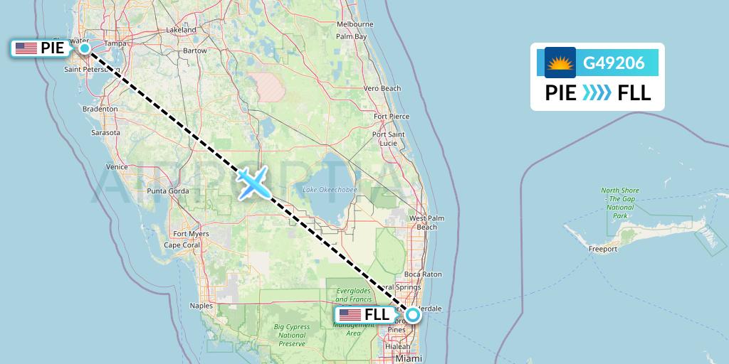 G49206 Allegiant Air Flight Map: St. Petersburg to Fort Lauderdale