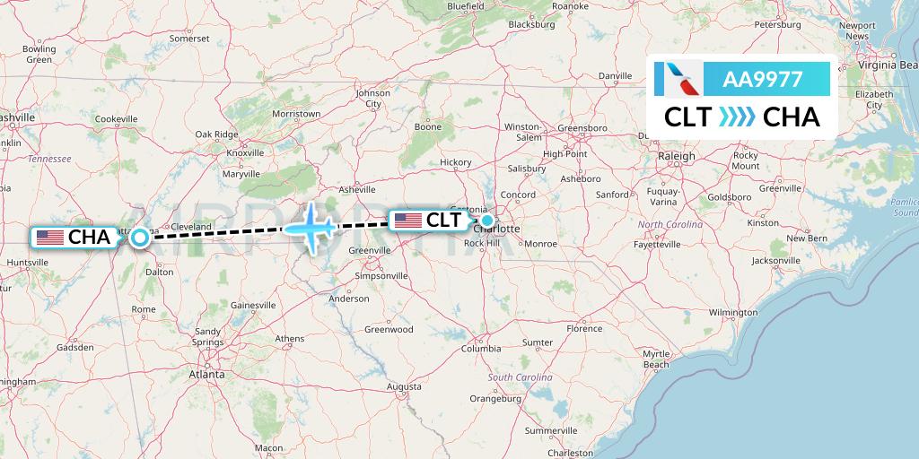 AA9977 American Airlines Flight Map: Charlotte to Chattanooga