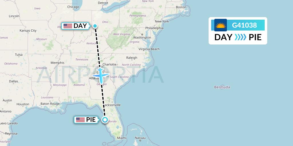 G41038 Allegiant Air Flight Map: Dayton to St. Petersburg