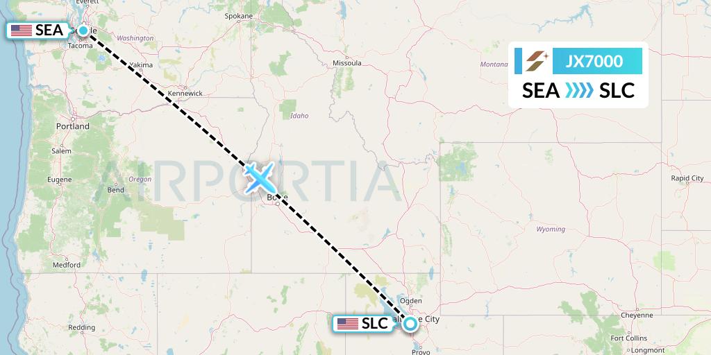 JX7000 Starlux Airlines Flight Map: Seattle to Salt Lake City