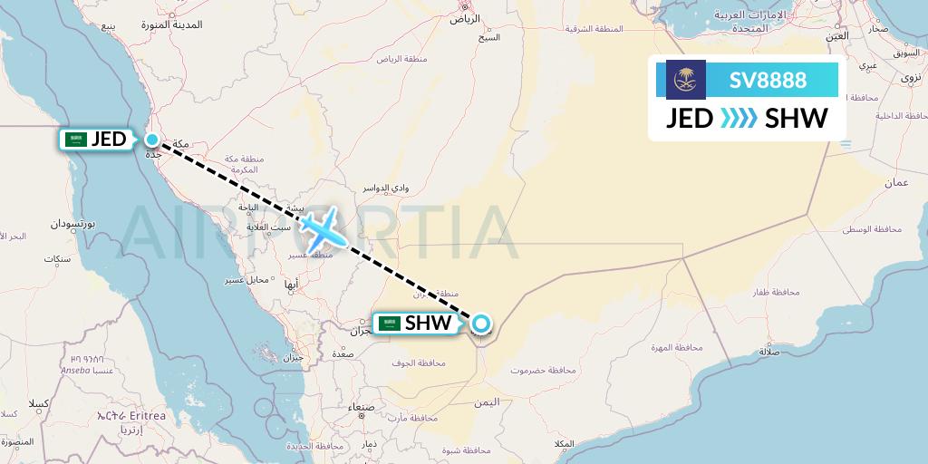 SV8888 Saudi Arabian Airlines Flight Map: Jeddah to Sharurah