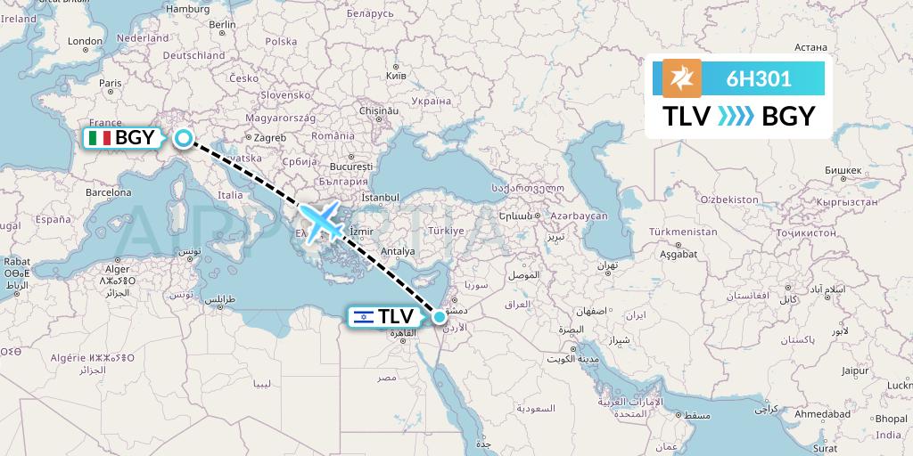 6H301 Israir Airlines Flight Map: Tel Aviv to Milan