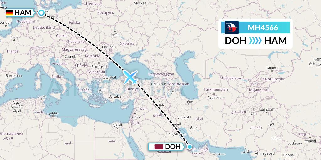 MH4566 Malaysia Airlines Flight Map: Doha to Hamburg
